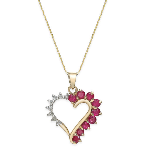 Ruby (3/4 ct. t.w.) and Diamond Accent Heart Pendant Necklace in 14k Gold