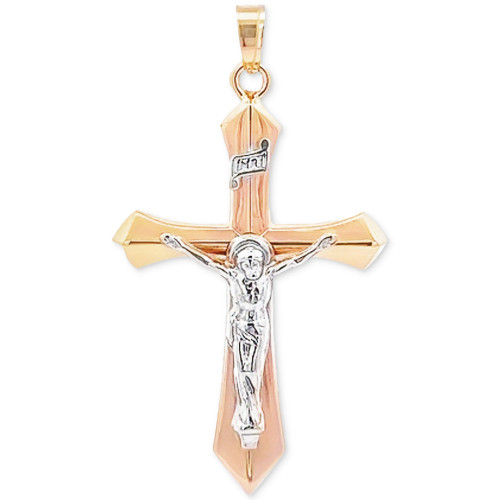 Crucifix Cross Pendant in 14k Yellow and White Gold