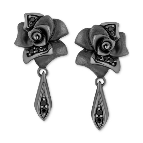 Black Diamond Maleficent Flower Drop Earrings (1/10 ct. t.w.) in Black Rhodium-Plated Sterling Silver
