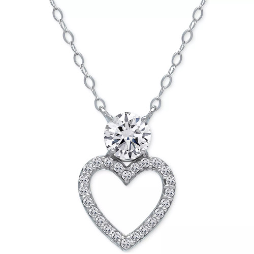 Cubic Zirconia Heart Pendant Necklace, 16" + 2" extender, Created for Macy's