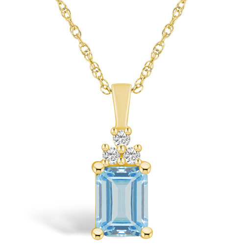 Aquamarine (1-3/8 Ct. T.W.) and Diamond (1/10 Ct. T.W.) Pendant Necklace in 14K Yellow Gold