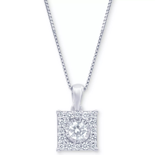 Diamond Square Halo 18" Pendant Necklace (1/3 ct. t.w.) in 14k White, Yellow or Rose Gold