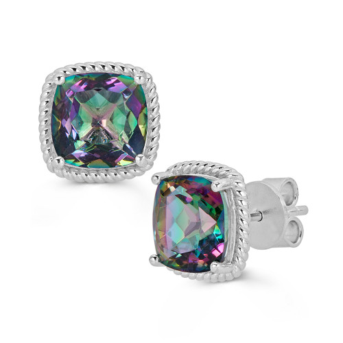 Green Quartz Cushion Stud Earrings (6 ct. t.w.) in Sterling Silver