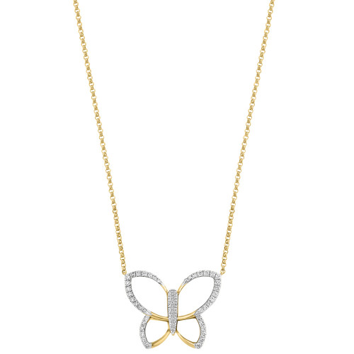 EFFY® White Agate & Diamond (1/4 ct. t.w.) Butterfly 18" Pendant Necklace in 14k Gold