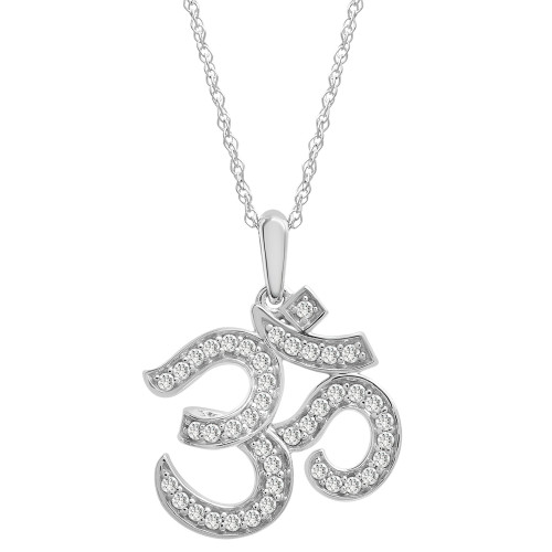 Diamond Om Pendant Necklace (1/4 ct. t.w.) in 14k White Gold, 18" + 2" extender, Created for Macy's
