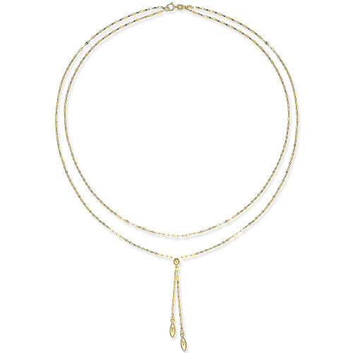 Double Layer 17" Lariat Necklace in 14k Gold