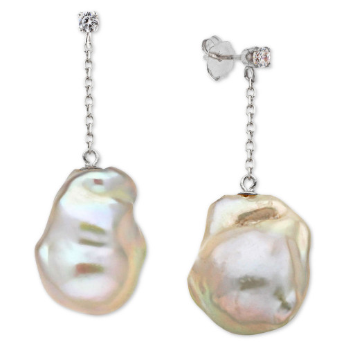 Baroque Cultured Freshwater Pearl (13-15mm) & Diamond (1/10 ct. t.w.) Drop Earrings in 14k White Gold