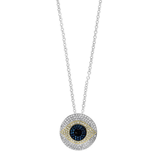EFFY® Multicolor Diamond Evil Eye 18" Pendant Necklace (7/8 ct. t.w.) in 14k White & Yellow Gold