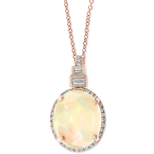 EFFY® Opal (3-1/6 ct. t.w.) & Diamond (1/6 ct. t.w.) 18" Pendant Necklace in 14k Rose Gold