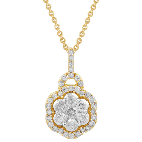 Diamond Halo Cluster Pendant Necklace (1/2 ct. t.w.) in 10k Gold