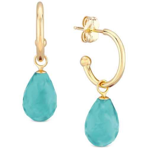 Genuine Sleeping Beauty Turquoise Hoop Earrings in 14k Yellow Gold