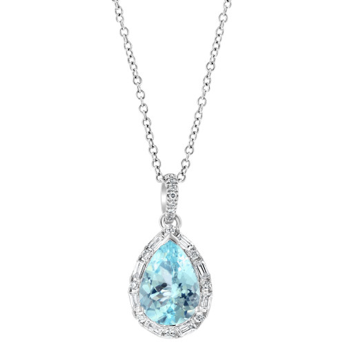 EFFY® Aquamarine (1-5/8 ct. t.w.) & Diamond (1/4 ct. t.w.) Halo 18" Pendant Necklace in 14k White Gold