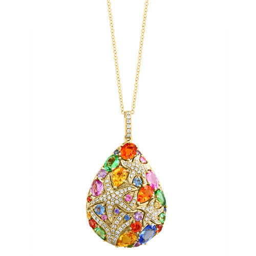 EFFY® Multi-Gemstone (5-1/2 ct. t.w.) & Diamond (1/3 ct. t.w.) Starfish Cluster 18" Pendant Necklace in 14k Gold