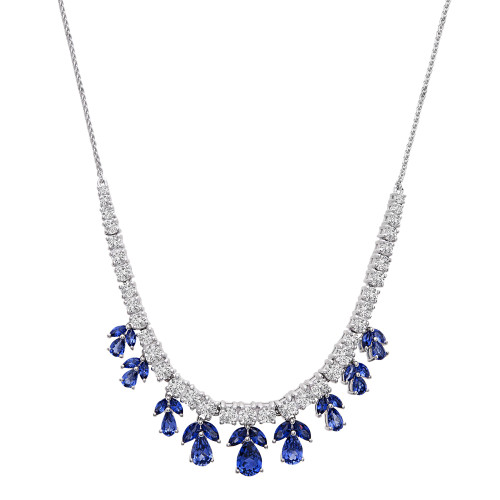 Blue Sapphire (6 ct. t.w.) & White Sapphire (4-7/8 ct. t.w.) Dangle 17" Statement Necklace in Sterling Silver