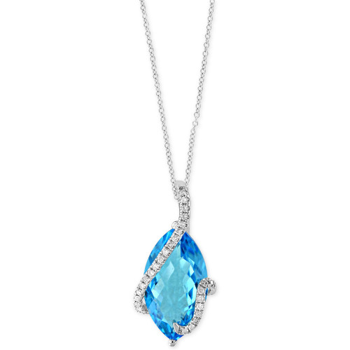 Ocean Bleu by EFFY® Blue Topaz (7-1/10 ct. t.w.) and Diamond (1/8 ct. t.w.) Pendant Necklace in 14k White Gold