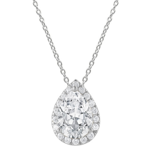 Lab Grown Diamond Pear & Round Halo 18" Pendant Necklace (1-1/5 ct. t.w.) in 14k White Gold
