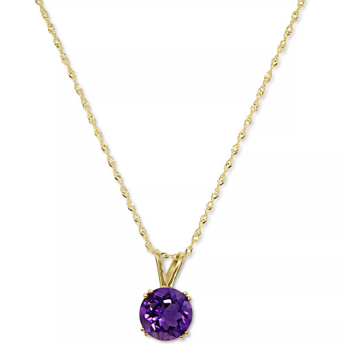 Gemstone Solitaire Pendant Necklace in 14k Gold, 16" + 2" extender