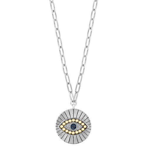 EFFY® Multicolor Diamond Evil Eye Disc 18" Pendant Necklace (1/10 ct. t.w.) in Sterling Silver & 18k Gold-Plate
