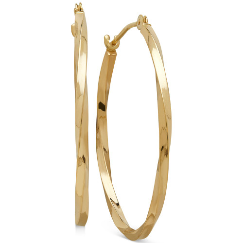 Thin Twist Oval Hoop Earrings in 10k Gold, 1 inch