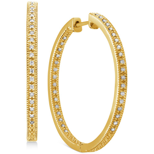 Diamond Medium In & Out Milgrain Hoop Earrings (1/4 ct. t.w.) in 14k Gold-Plated Sterling Silver, 1.1"