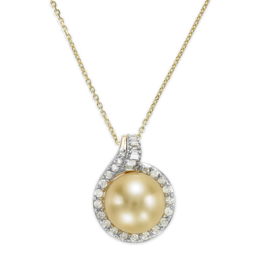 14k Gold Golden South Sea (12mm) and Diamond (1/2 ct. t.w.) Pendant Necklace