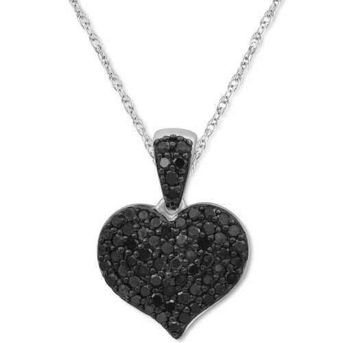 Black Diamond (1/2 ct. t.w.) & White Diamond (1/2 ct. t.w.) Reversible Pavé Heart 18" Pendant Necklace in 14k White Gold