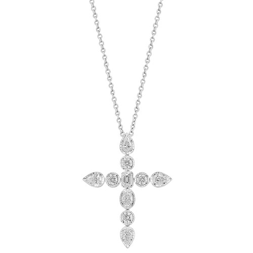 EFFY® Diamond Multi-Cut Cross Pendant Necklace (5/8 ct. t.w.) in 14k Gold, 16-3/4" + 1-1/4" extender