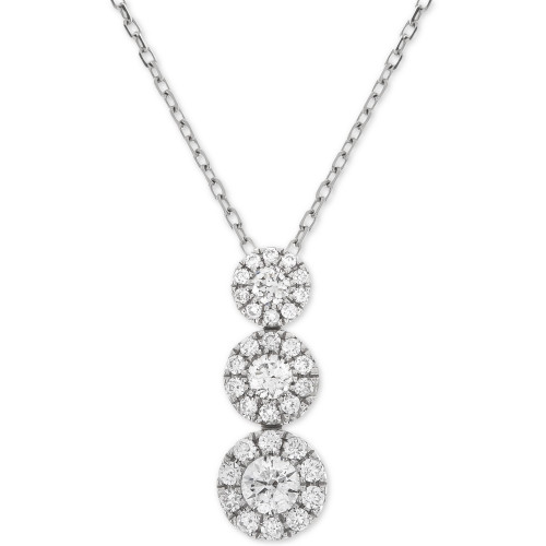 Diamond Triple Cluster Adjustable Pendant Necklace (1/2 ct. t.w.) in 14k White Gold