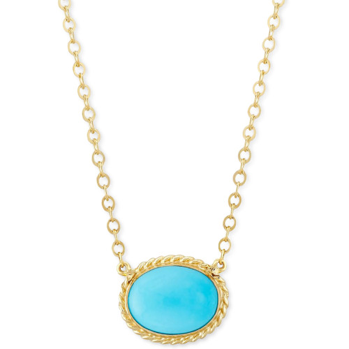 Genuine Sleeping Beauty Turquoise Pendant Necklace in 14k Yellow Gold, 18" + 1" extender