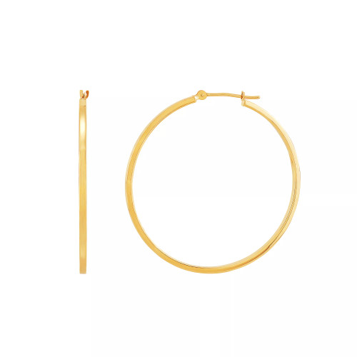 Medium Flat-Edge Hoop Earrings in 10k Gold (Also in 10k Rose Gold and 10k White Gold), 1-1/2"