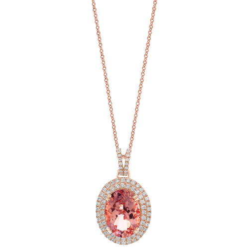EFFY® Morganite (6-1/6 ct. t.w.) & Diamond (5/8 ct. t.w.) Halo 18" Pendant Necklace in 14k Rose Gold