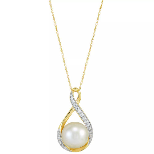 Cultured Ming Pearl (11mm) & Diamond (1/4 ct. t.w.) Swirl Pendant Necklace in 14k Gold, 16" + 2" extender