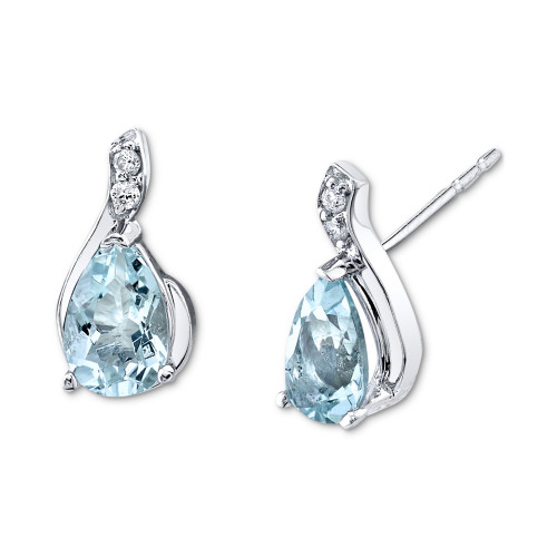 Aquamarine (3/4 ct. t.w.) & Diamond Accent Stud Earrings in 14k White Gold