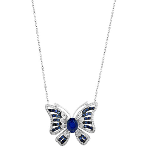 EFFY® Sapphire (1-5/8 ct. t.w.) & Diamond (1/2 ct. t.w.)  Butterfly 18" Pendant Necklace in 14k White Gold