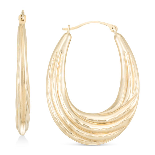 Textured Graduated Oval Hoop Earrings in 14k Gold, 3/4"