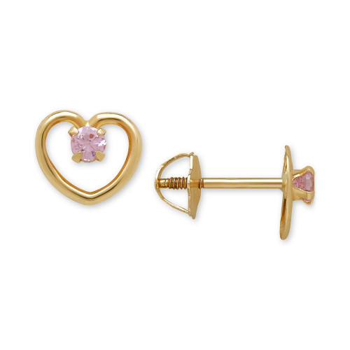 Children's Cubic Zirconia Open Heart Screwback Stud Earrings