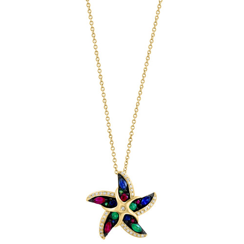 EFFY® Multi-Gemstone (3/4 ct. t.w.) & Diamond (1/10 ct. t.w.) Starfish 18" Pendant Necklace in 14k Gold