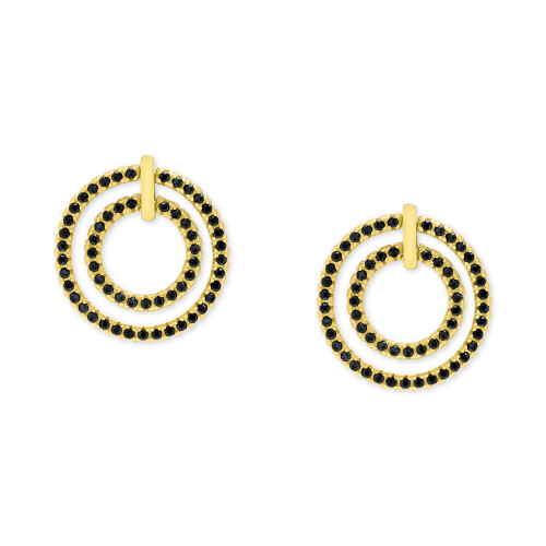Black Spinel Double Circle Doorknocker Earrings (7/8 ct. t.w.) in 14k Gold-Plated Sterling Silver