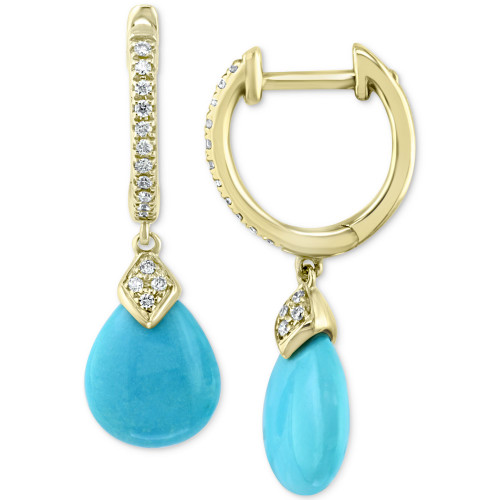 EFFY® Diamond (1/10 ct. t.w.) & Turquoise (10 x 8mm) Drop Earrings In 14k Gold