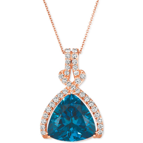 Deep Sea Blue Topaz (10 ct. t.w.) & Nude Diamond (7/8 ct. t.w.) Adjustable 20" Pendant Necklace in 14k Rose Gold