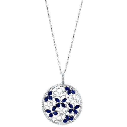 EFFY® Sapphire (4-1/2 ct. t.w.) & Diamond (5/8 ct. t.w.) Filigree Butterfly 18" Pendant Necklace in 14k White Gold