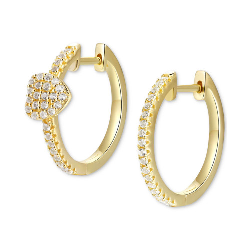 White Topaz Pavé Heart Small Hoop Earrings (1/4 ct. t.w.) in Gold-Plated Sterling Silver, 0.75"