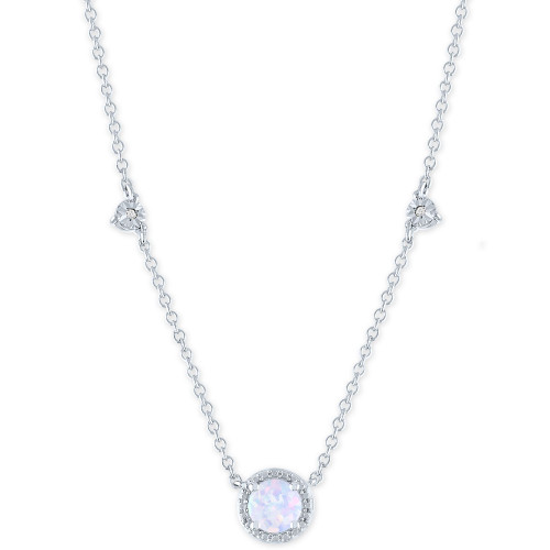 Lab-Created Opal (5mm) & Diamond Accent Round Pendant Necklace in Sterling Silver, 16" + 2" extender