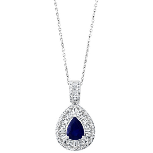 EFFY® Sapphire (1 ct. t.w.) & Diamond (1/2 ct. t.w.) Teardrop Halo 18" Pendant Necklace in 14k White Gold
