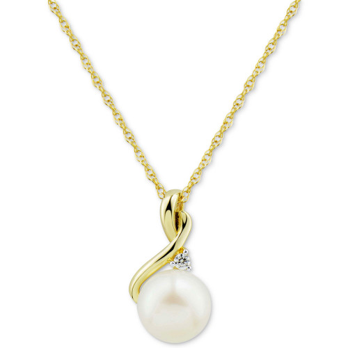 Cultured Freshwater Pearl (8mm) & Diamond (1/10 ct. t.w.) 18" Pendant Necklace in 10k Gold
