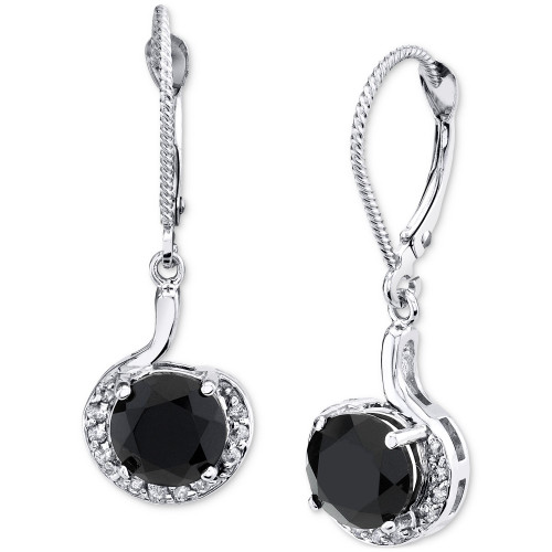 Onyx & Diamond (1/6 ct. t.w.) Leverback Drop Earrings in 14k White Gold