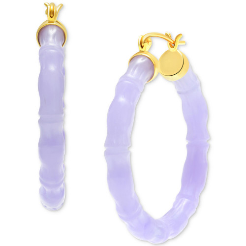 Dyed Lavender Jade Bamboo Hoop Earrings in 14k Gold-Plated Sterling Silver