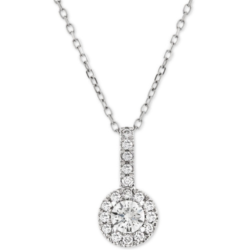 Diamond Halo Adjustable Pendant Necklace (1/3 ct. t.w.) in 14k White Gold