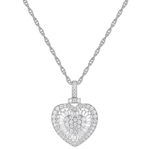 Diamond Round & Baguette Heart 18" Pendant Necklace (1 ct. t.w.) in 14k White Gold