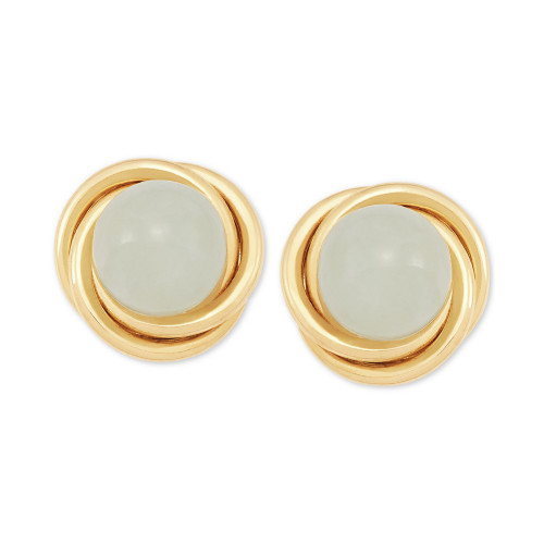 Jade (6mm) Button Knot Stud Earrings in 10k Gold